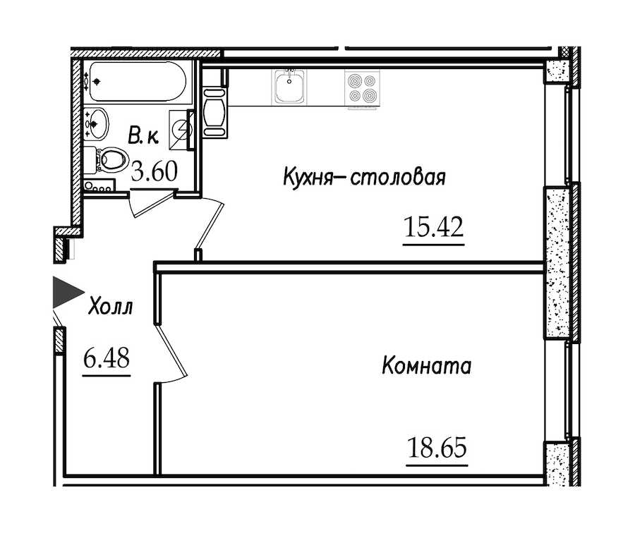 Однокомнатная квартира в : площадь 44.15 м2 , этаж: 1 – купить в Санкт-Петербурге